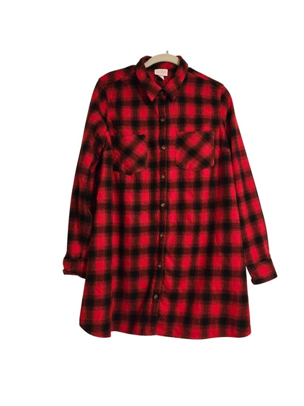 Red Plaid Isabel Maternity Button-Down Shirt Dress With Pockets Size M